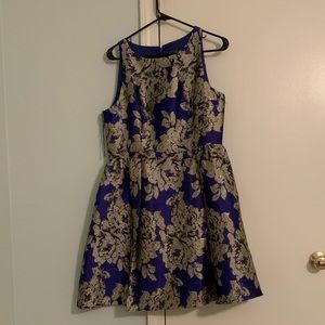Adrianna Papell Blue/Silver Floral Cocktail Dress